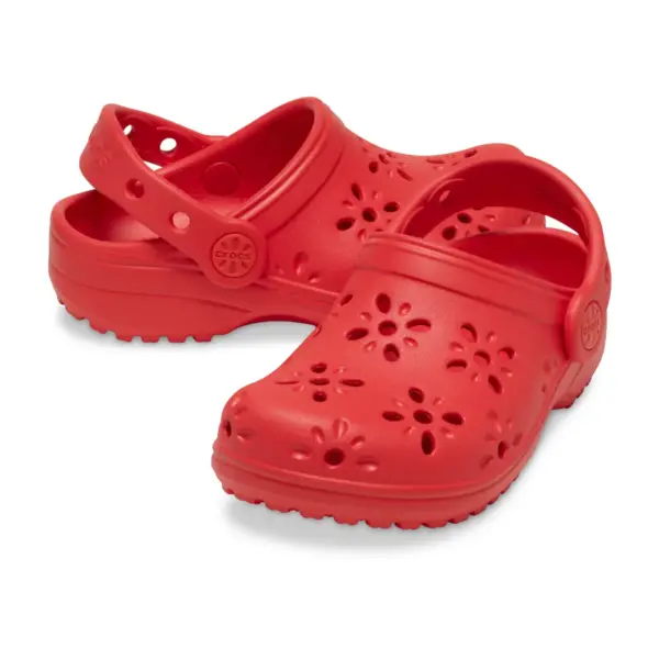 Crocs Toddler Classic Floral Cut-Out Clog - Cherry Red5